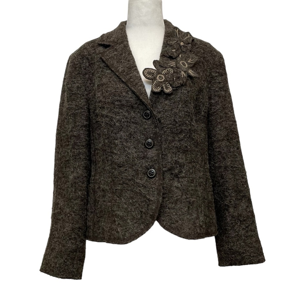 People Like Frank Gray Alpaca Mohair Floral Appliqué Blazer Jacket